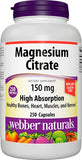 Webber Naturals Magnesium Citrate 150 mg, 250 Capsules, High Absorption, Helps Maintain Healthy Bones, Teeth and Proper Muscle & Heart Function, Non-GMO, Gluten & Diary Free