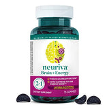 NEURIVA Brain + Energy Gummies, Nootropic Brain Supplements for Focus and Concentration with Neurofactor, Vitamin B12 & Caffeine for an Energy Boost*, 75ct Natural BlackBerry