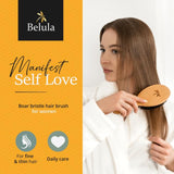 Belula 100% Boar Bristle Hair Brush Set (Medium). Soft Natural Bristles for Thin and Fine Hair. Restore Shine And Texture. Wooden Comb, Travel Bag and Spa Headband Included!