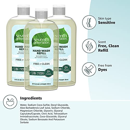 Seventh Generation Hand Soap Refill, Free &amp; Clear Unscented, 24 oz, 3 ...