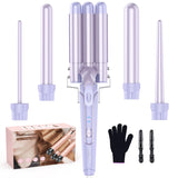 Waver Curling Iron Curling Wand - BESTOPE PRO 5 in 1 Curling Wand Set with 3 Barrel Hair Crimper for Women, Fast Heating Crimper Wand Curler in All Hair Type - Purple