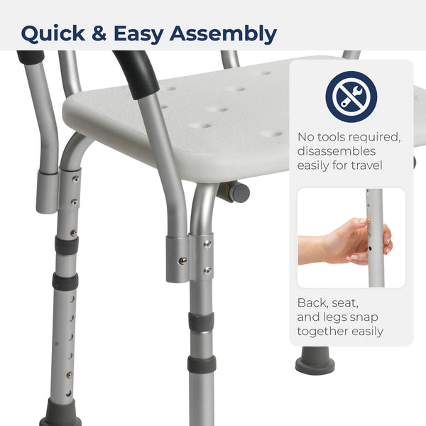 Drive Medical 12445KD-1 Shower Chair with Back and Padded Arms, Adjust ...