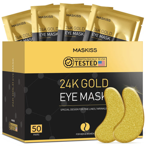Maskiss 24k Gold Under Eye Patches (50 Pairs), eye mask, Collagen Skin Care Products, Eye Patches for Puffy Eyes, eye masks for dark circles and puffiness