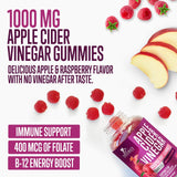 NATURE'S NUTRITION Vegan Apple Cider Vinegar Gummies 1000mg for Detox and Cleanse, Nature's ACV Gummy Vitamins B12 Supplement for Digestion, Natural Apple Raspberry Flavor, Non-GMO, Gluten Free for Adults - 60 Gummies