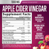 NATURE'S NUTRITION Vegan Apple Cider Vinegar Gummies 1000mg for Detox and Cleanse, Nature's ACV Gummy Vitamins B12 Supplement for Digestion, Natural Apple Raspberry Flavor, Non-GMO, Gluten Free for Adults - 60 Gummies