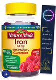 Iron 18 mg Per Serving with Vitamin C Gummies, Nature Made Dietary Supplement, 70 Count and Bookmark Gift of YOLOMOLO