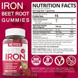 Vegan Iron Supplement, Once A Day, Non-Constipating Iron Gummies 12.5mg for Women Men w/Beet Root, Vitamin C, B12, Folate, for Iron Deficiency & Anemia, Nitric Oxide, Gentle Iron, Gelatin Free, 60 Cts