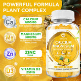 Calcium Magnesium Zinc Gummies with Vitamin D3, Sugar Free Calcium Supplement for Women Men, High Potency Magnesium Gummy for Bone & Muscle & Immune Health, Pineapple Flavor - 60 Count