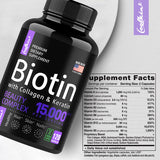 COOLKIN Biotin 15000mcg - MSM, Collagen, Keratin - Anti-aging, for Hair, Skin & Nails