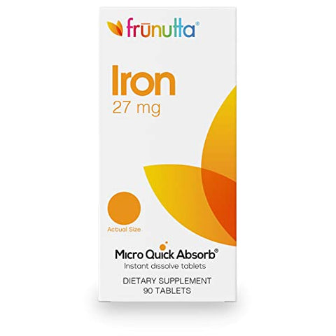 Frunutta Iron Under The Tongue Instant Dissolve Tablets - 27 mg x 90 Tablets - for Iron Deficiency in Anemia or Pregnancy - Dietary Supplement- Non-GMO, Gluten Free and No Additives