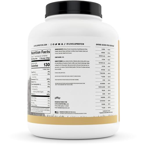 Levels Grass Fed 100 Whey Protein, No Hormones, Cappuccino, 5LB kate