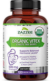 Zazzee USDA Organic Vitex, 500 mg Strength, 120 Vegan Capsules, 4 Month Supply, Standardized and Concentrated 4X Extract, Whole USDA Certified Organic Chaste Berry, All-Natural and Non-GMO