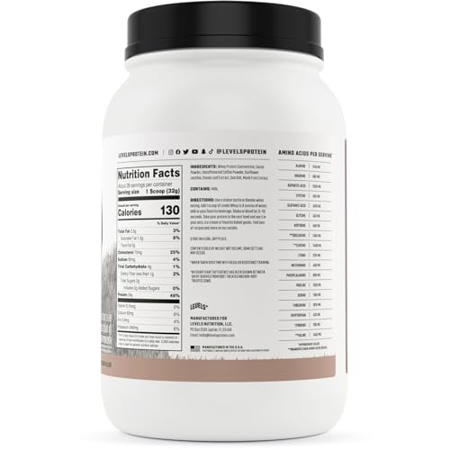 Levels Grass Fed 100 Whey Protein, No Hormones, Chocolate Mocha, 2LB