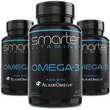 (3 Pack) Smarter Omega 3 Fish Oil, Strawberry Flavor, Burpless, Tasteless, 2000mg, Potent Triple Strength DHA EPA Brain Omega-3, Joint & Brain Support, Made with AlaskOmega®
