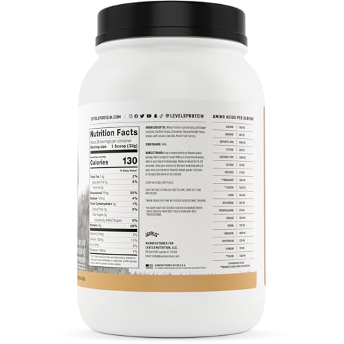 Levels Grass Fed 100 Whey Protein, No Hormones, Vanilla Cinnamon, 2LB