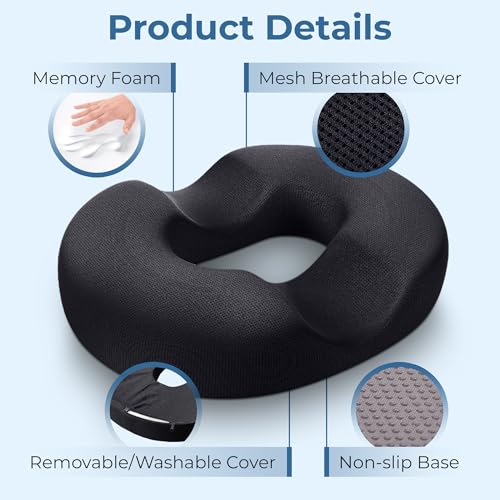 5 Stars United Donut Pillow Hemorrhoid Tailbone Cushion Medium Black Kate Minimalist 