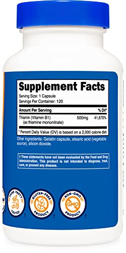 Nutricost Vitamin B1 (Thiamin) 500mg, 120 Capsules (3 Bottles) – Kate ...