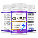 (3 Pack) K3 Mineral Keto Pills by Zelso Nutrition, Advanced K3 Pill Formula For Men and Women - Emily, 90 Day Supply (180 Capsules)