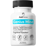 JustFloow Genius Mind® Nootropic Brain Supplement, Support Cognitive Function, Energy Levels, Focus & Memory Function - 17 Brain Boosting Ingredients Including Lions Mane, Bacopa, Ginkgo & Vitamin B12