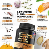 4-in-1 Turmeric and Ginger Supplement with Bioperine 2360 mg (120 ct) Root Capsules with Garlic - Turmeric Curcumin with Black Pepper for Joint, Digestion & Immune Support (Pack of 1)
