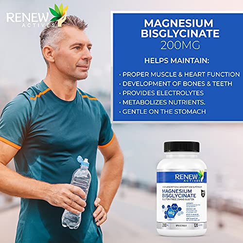 Renew Actives Magnesium Glycinate Supplement 200 mg Magnesium Bisglyc