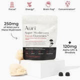 Auri Super Mushroom Focus Gummies - w/Lion's Mane, Alpha GPC & Rhodiola - Mushrooom Supplement to Support Cognitive Function, Mental Clarity, Focus & Energy | 60 Gummies, Vegan Friendly, Non GMOs