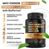4-in-1 Turmeric and Ginger Supplement with Bioperine 2360 mg (360 ct) Turmeric Ginger Root Capsules with Garlic - Turmeric Curcumin with Black Pepper for Joint, Digestion & Immune Support (Pack of 3)