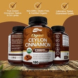 NutriFlair Organic Ceylon Cinnamon (100% Certified Organic Ceylon Cinnamon) 1200mg per Serving, 180 Capsules - Joints, Inflammatory, Antioxidant, Glucose Metabolism Support- 180 Count (Pack of 1)