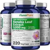 NusaPure Banaba Leaf Extract 3,000mg 220 Vegetarian Caps (Non-GMO, Gluten Free) 2% Corosolic Acid, Bioperine