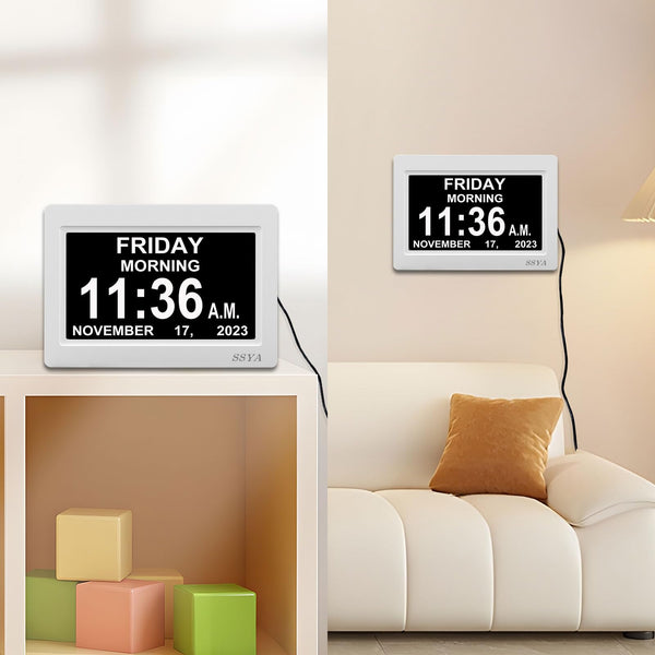 SSYA Digital Calendar Alarm Clock Dementia Clocks for Vision Impaire