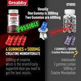 GREABBY Creatine Monohydrate Gummies - 5g Creatine Monohydrate for Women & Men, L-Taurine, B12, Creatine Chews for Muscle Growth, Increase Strength and Build Muscle, Mixed Berry Flavor 120 Count