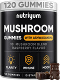 nutriyum Mushroom Gummies 10 Blend 120 pcs - Lions Mane, Ashwagandha, Turkey Tail, Cordyceps, Chaga, Reishi Mushroom Complex - Mushroom Supplement for Immune, Energy, Clarity & Cognitive