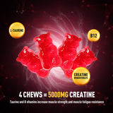 GREABBY Creatine Monohydrate Gummies - 5g Creatine Monohydrate for Women & Men, L-Taurine, B12, Creatine Chews for Muscle Growth, Increase Strength and Build Muscle, Mixed Berry Flavor 120 Count