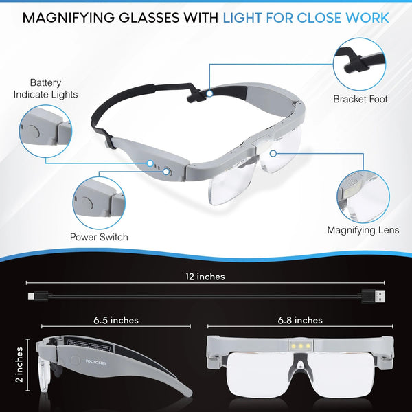 YOCTOSUN Magnifying Glasses with Light for Close Work, Head Magnifier