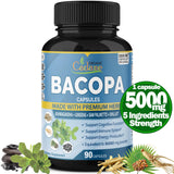 Organic Cadane 5000mg Bacopa Monnieri Supplement - Blended with Ashwgandha, Ginseng, Saw Palmetto, Shilajit - 90 Capsules for 3 Month Supply