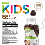 Iron Gummies for Kids with Vitamin C - Supports Energy, Blood Cell Formulation, Blood Builder Anemia Supplements, Gluten Free, Gelatin Free, GMO Free, Grape Flavor, Pectin Chewable Vegan Gummy Chews