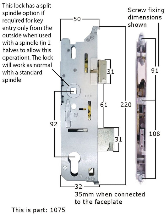 Fuhr Centre Case. UPVC Door Lock Gearbox. 35mm Split Spindle