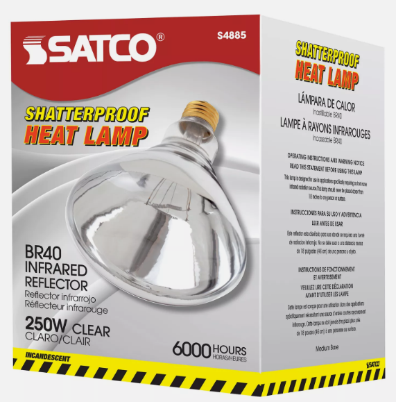 2 Pack Satco S4885 120V 250W R40 Medium E26 Base Shatter Proof Clear Heat Lamp