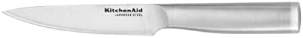 KitchenAid Gourmet Forged Stainless Steel Fine-Edge Utility Knife with Custom-Fit Blade Cover, 4.5-inch, Sharp Kitchen Knife, High-Carbon Japanese Stainless Steel Blade, Brushed Stainless Steel Handle