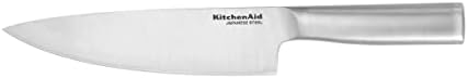 KitchenAid Gourmet Forged Stainless Steel Chef Knife with Custom-Fit Blade Cover, Sharp Kitchen Knife, High-Carbon Japanese Stainless Steel Blade, 8 Inch, Brushed Stainless Steel Handle