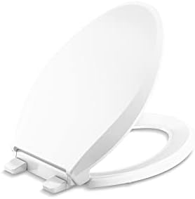 KOHLER 4636-RL-0 Cachet ReadyLatch Elongated Toilet Seat, Quiet-Close Lid, Contoured Seat, Grip-Tight Bumpers and Installation Hardware, White, 18.04"L x 14.18"W