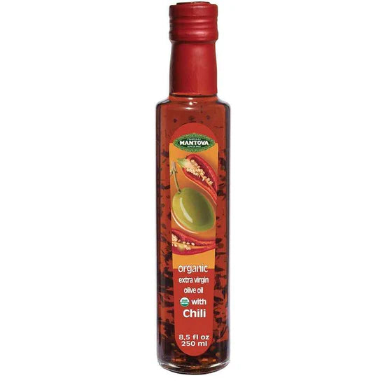 Mantova Organic Chili Flavored Extra Virgin Olive Oil 8.5 Oz, (Pack of 2) Italian Import EVOO Infused with Hot Peppers Spicy Olive Oil