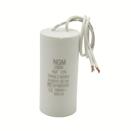 40UF MFD CBB60 Motor Run Capacitor 250VAC Volts Round Cylinder 2 Wires, Metallized Polypropylene Film Capacitor for Motor Run, Air Conditioners, Washing Machines and Water Pumps