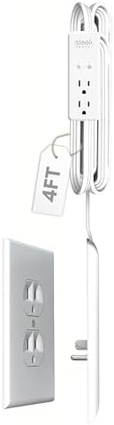 Sleek Socket Original & Patented Ultra-Thin Outlet Concealer for Mounted TV with Cord Concealer Kit, 4-Foot Extension Cord with 2 Outlet Surge Protector, No More Drilling Holes in Wall to Hide TV Cord