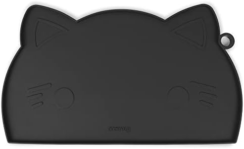 Coomazy Cat Food Mat, Thicker Dog Feeding Mat for Food and Water, Waterproof Non-Slip Silicone Mat for Floor, Dog Food Mat with Raised Edge to Prevent Food Spills and Water Runoff (Black, Medium)
