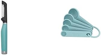 KitchenAid Classic Euro Peeler and Set of 5 Measuring Spoons, Aqua Sky