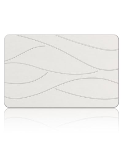 Veeloim Stone Bath Mat Diatomaceous Earth Bath Mat Non-Slip Super Absorbent Stone Bath Mats for Bathroom Quick Drying Diatomite Stone Shower Mat Large Natural Easy to Clean(23.6×15.4" White)
