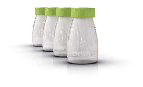 Ardo Breast Milk Storage and Feeding Bottles (4), Swiss Made, 150ml (5 fl.oz.), BPA Free, with Ring and Cap, Standard Width, 4 Bottles