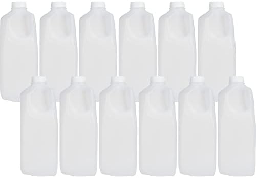 [12 Pack] Half Gallon Jugs Bottles (64 oz) with Tamper Evident Caps – Great for Homemade Juices, Milk, Smoothies, Tea and Other Beverages - Food Grade BPA Free