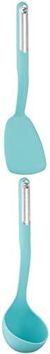 KitchenAid Short turner, 12 inches, AquaandKitchenAid Silicone Ladle, 13 inches, Aqua Sky
